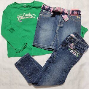 Gymboree Smart Girls Rule NWT size 5 shirt & adjustable waist skirt, Used Jeans